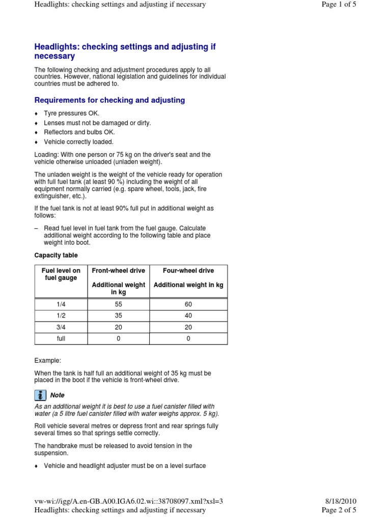 A6Headlight Adjustment Procedure PDF Headlamp Transportation
