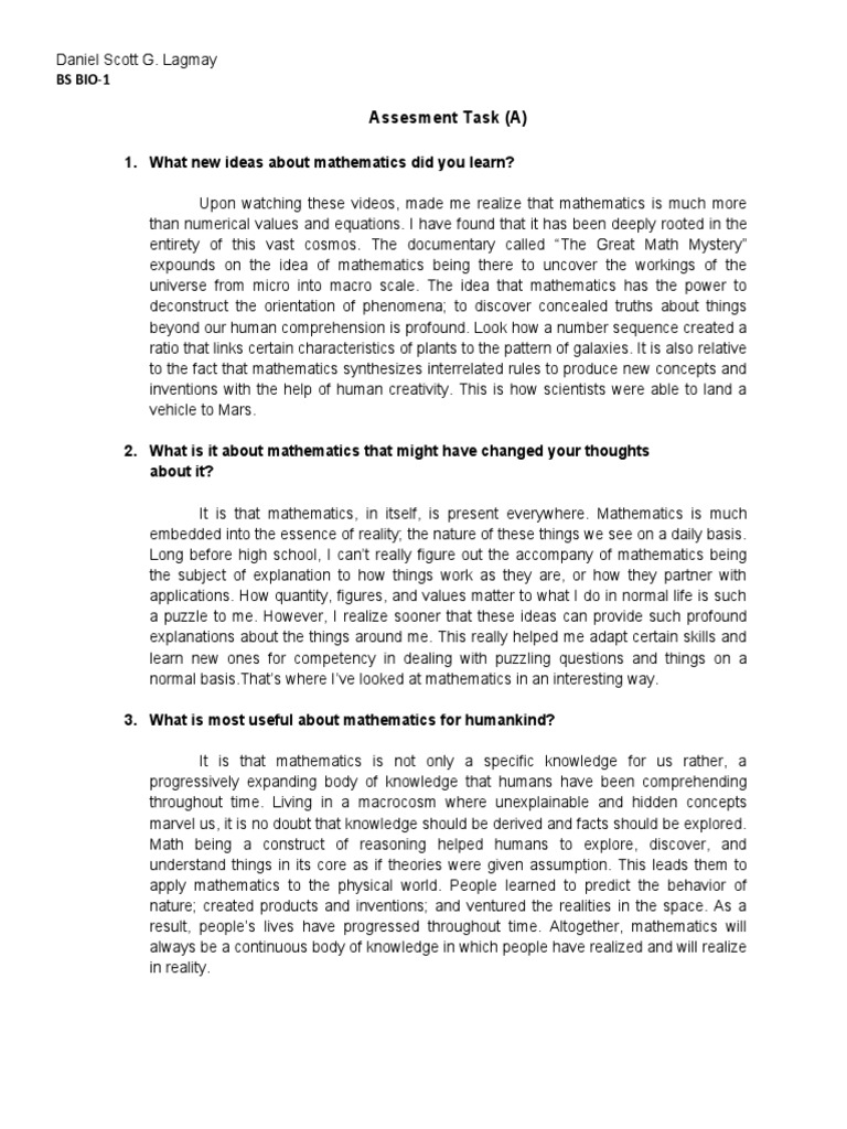 Assesment Task (A) : Bs Bio-1 | PDF | Teaching Mathematics | Fractal