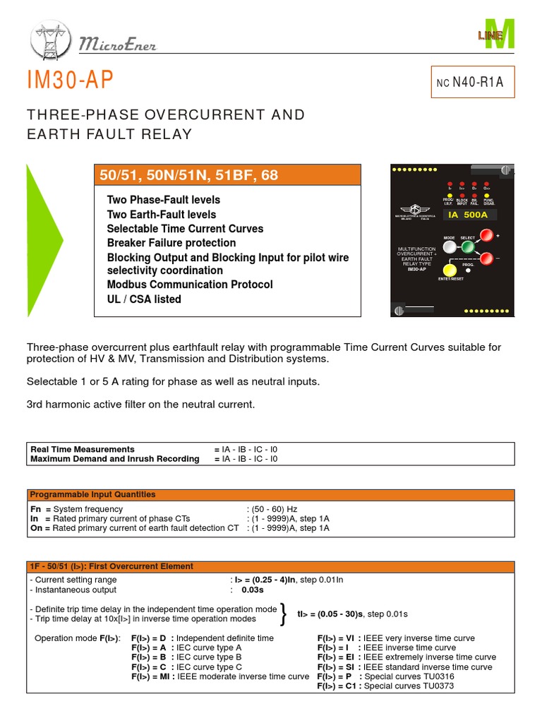 Programmable Overcurrent Relay IM30-AP | PDF | Relay | Electrical ...