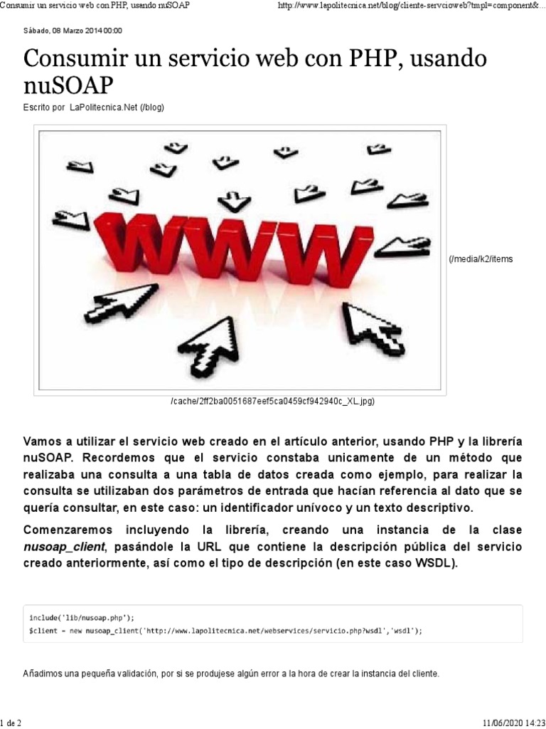Consumir Un Servicio Web Con PHP, Usando nuSOAP | PDF | Php ...