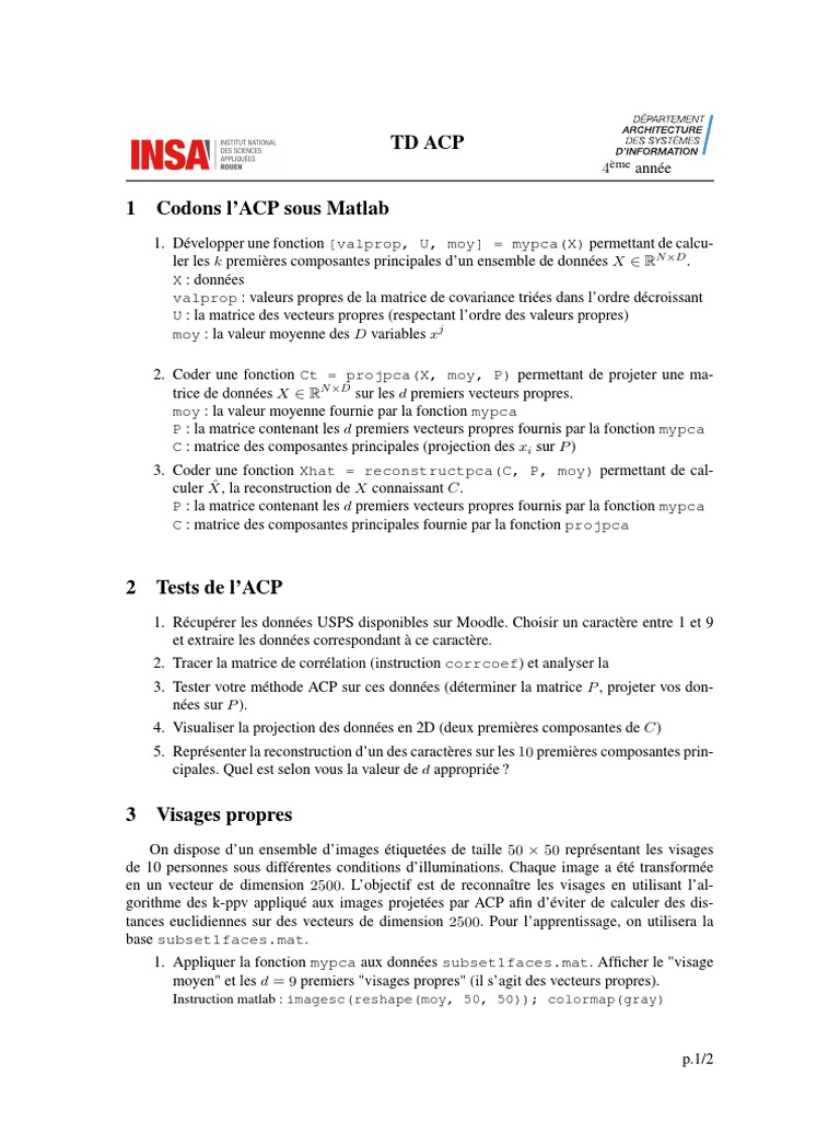 ACP et Classification des Visages sous Matlab | PDF | Analyse en ...