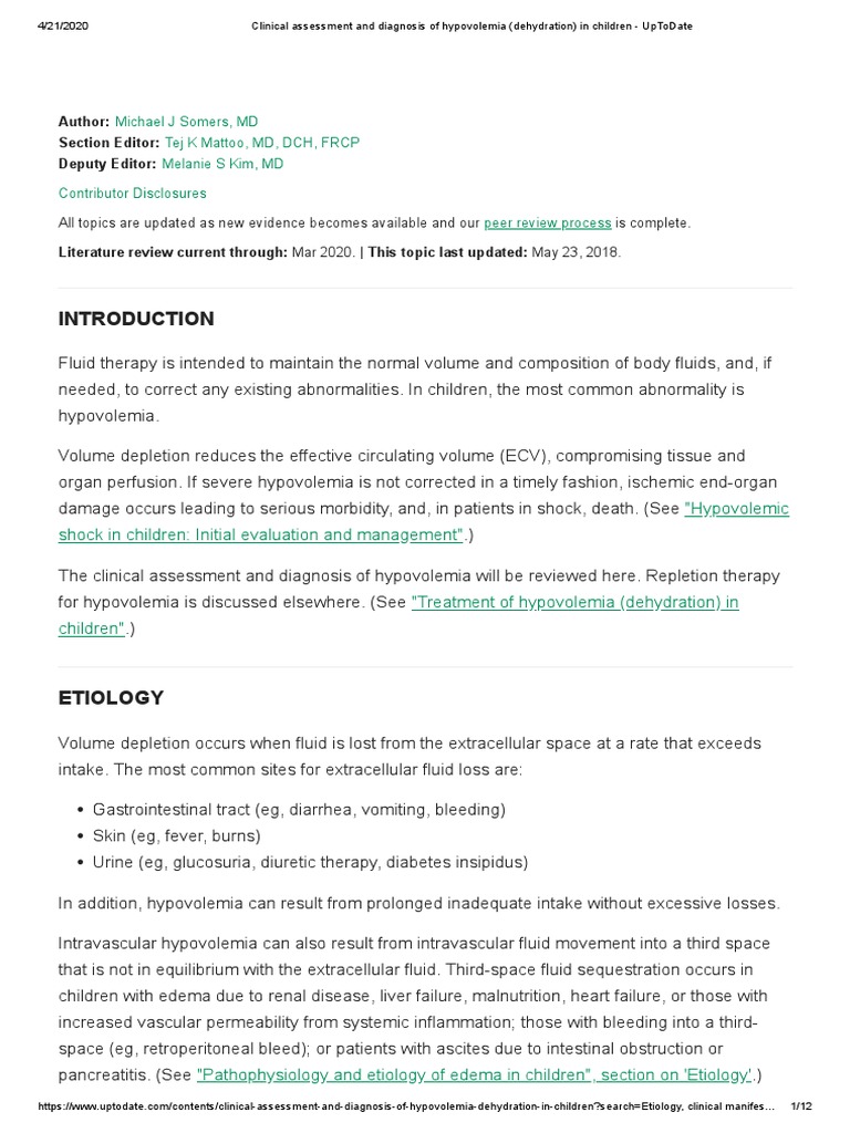 Clinical Assessment and Diagnosis of Hypovolemia (Dehydration) in