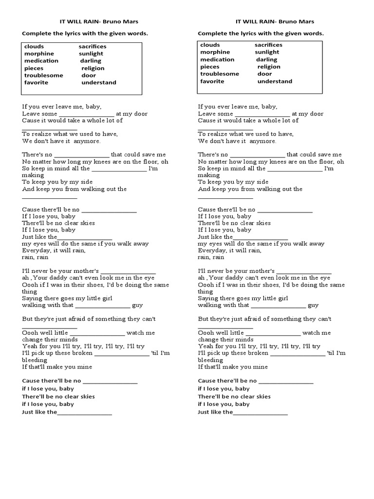 Bruno Mars - It Will Rain (Fingerstyle) TAB+1 Staff by Yuta Ueno, image size:768x1024