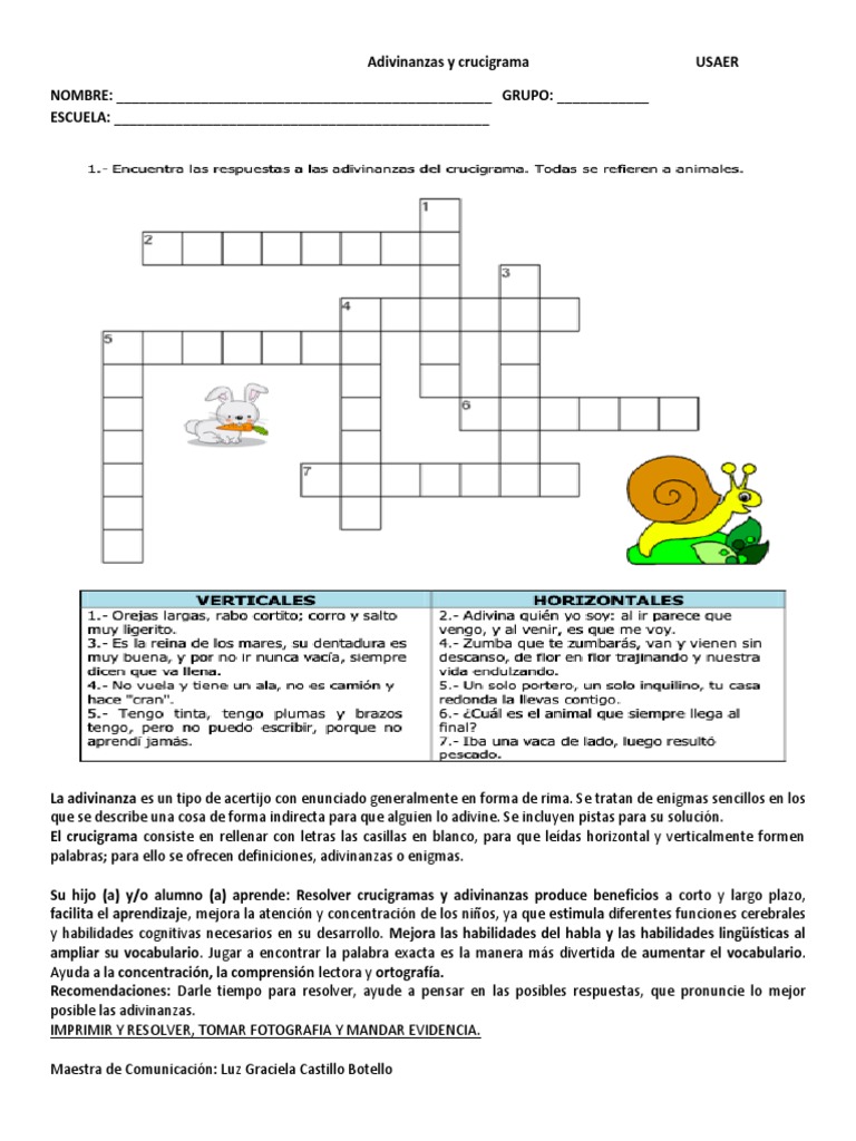 Adivinanzas y Crucigramas para Niños | PDF | Estudios de idiomas ...