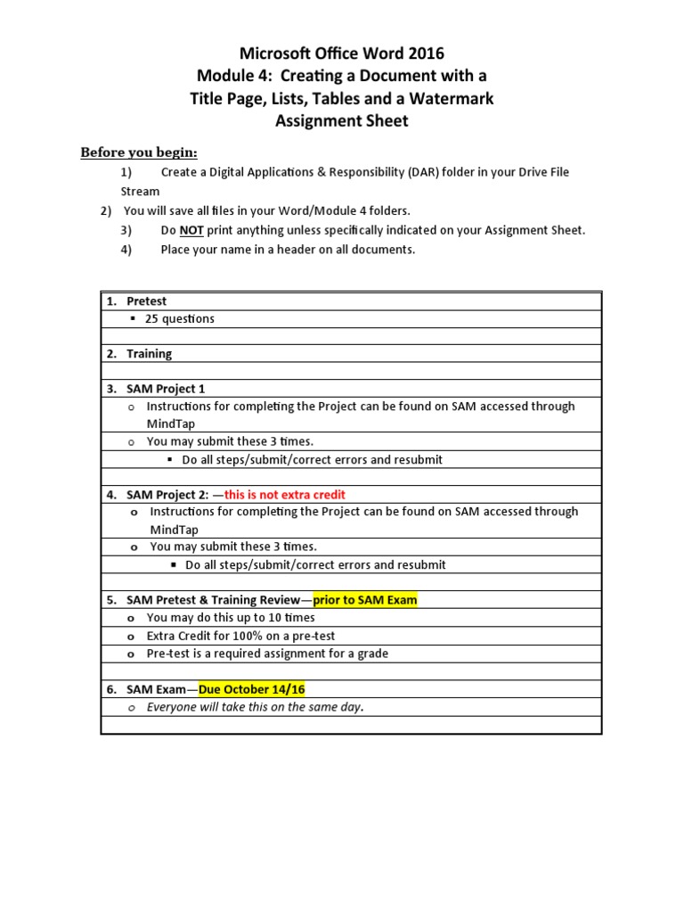 Word Module 4 Assignment Sheet Pdf
