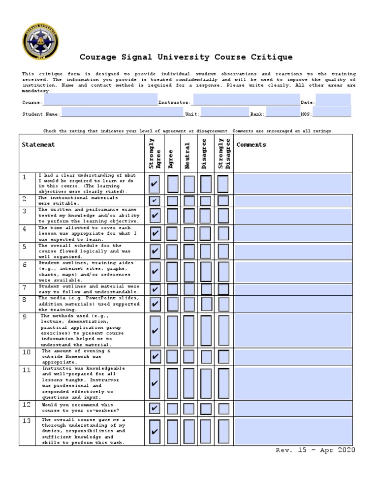 Course Critique for Courage Signal Training | PDF | Education Theory ...