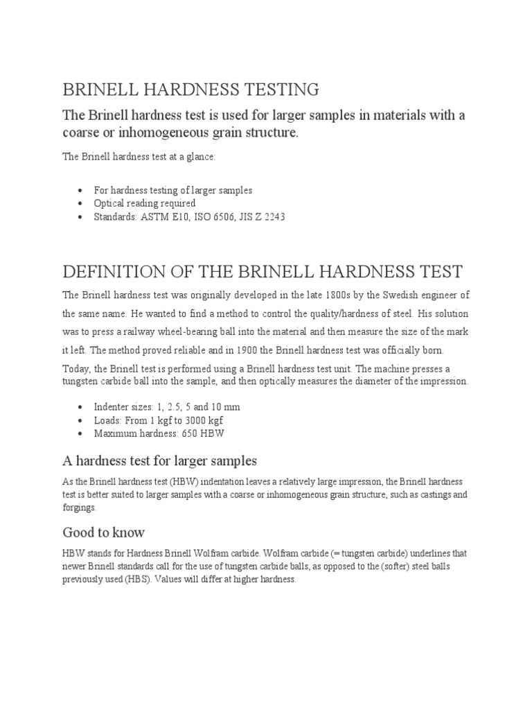 Brinell Hardness Test Explained PDF Hardness Building Materials