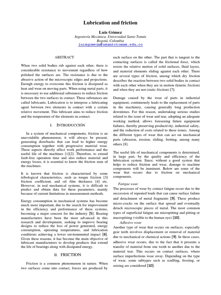 Friction and Lubrication Basics | PDF | Wear | Friction