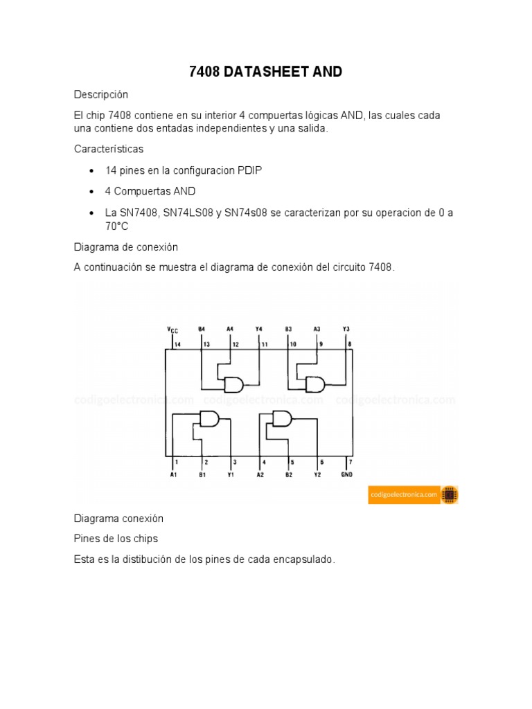 Datasheet Compuerta AND 7408 | PDF | Puerta lógica | Introducciones ...