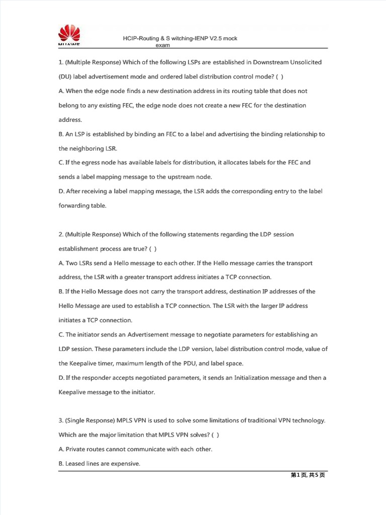 Hcip Routing and Switching Ienp v25 Mock Exam PDF