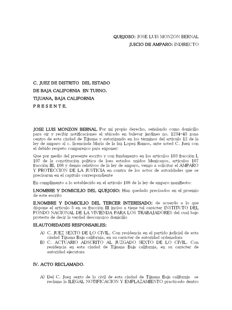 Demanda de Amparo Caso Practico 2 | PDF | Demanda judicial | Justicia