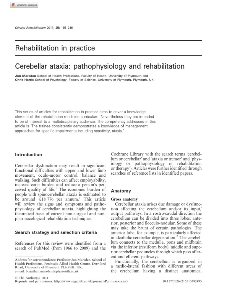 Cerebellar Ataxia: Pathophysiology Insights | PDF | Cerebellum ...