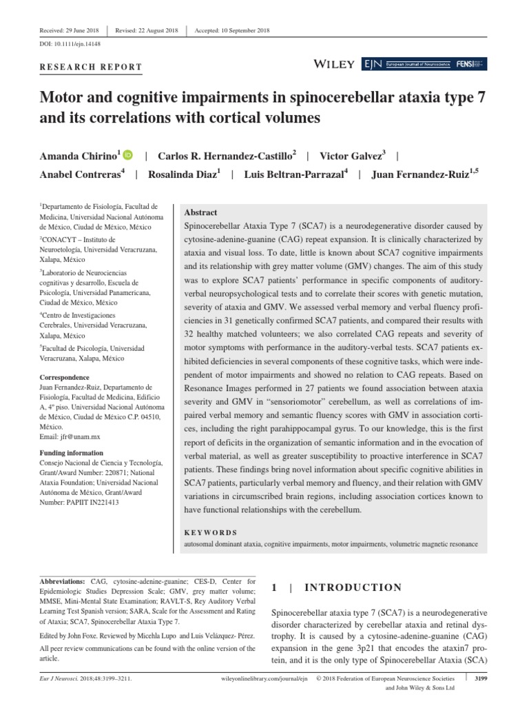 2018 Motor and Cognitive Impairments in Spinocerebellar Ataxia | PDF ...