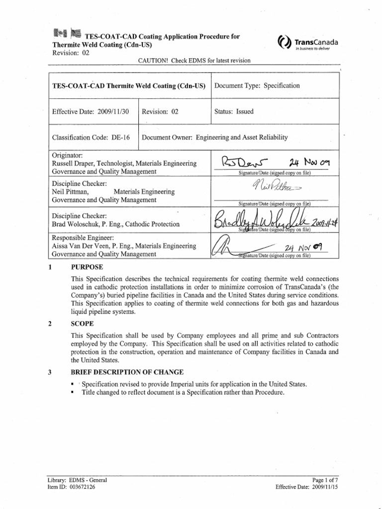 TESCOATCAD Coating Application Procedure For Thermite Weld Coating
