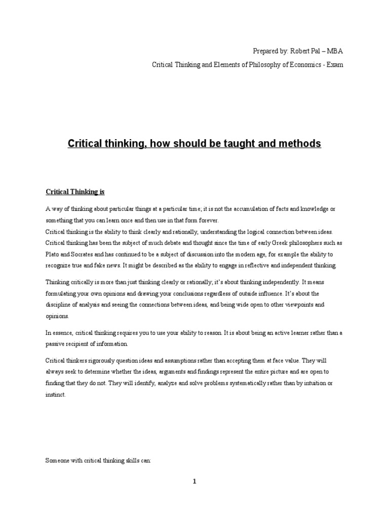 Teaching Critical Thinking Skills | PDF | Critical Thinking | Argument