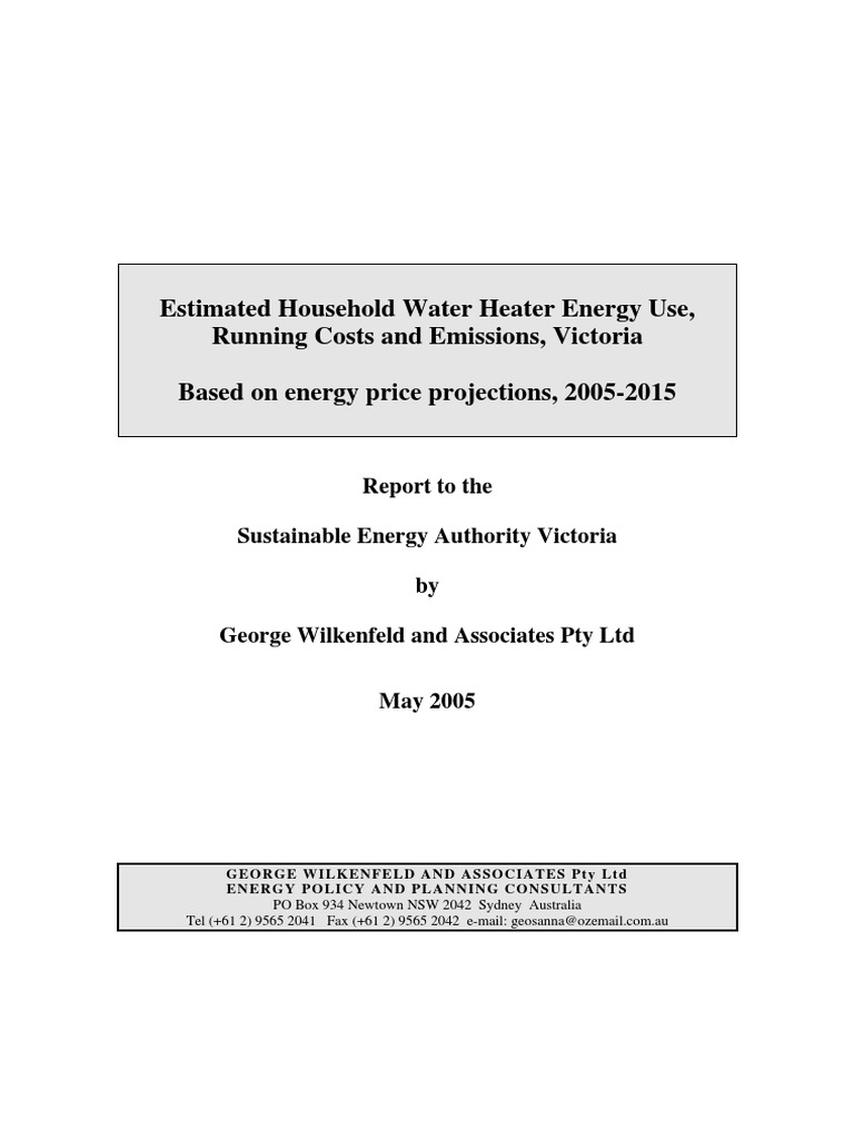 Household Water Heater Energy Use Running Costs and Emissions PDF
