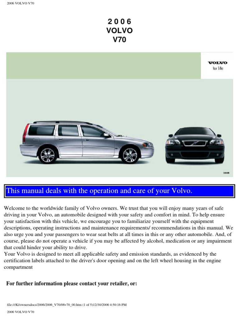01 Volvo V70 2001 Owners Manual