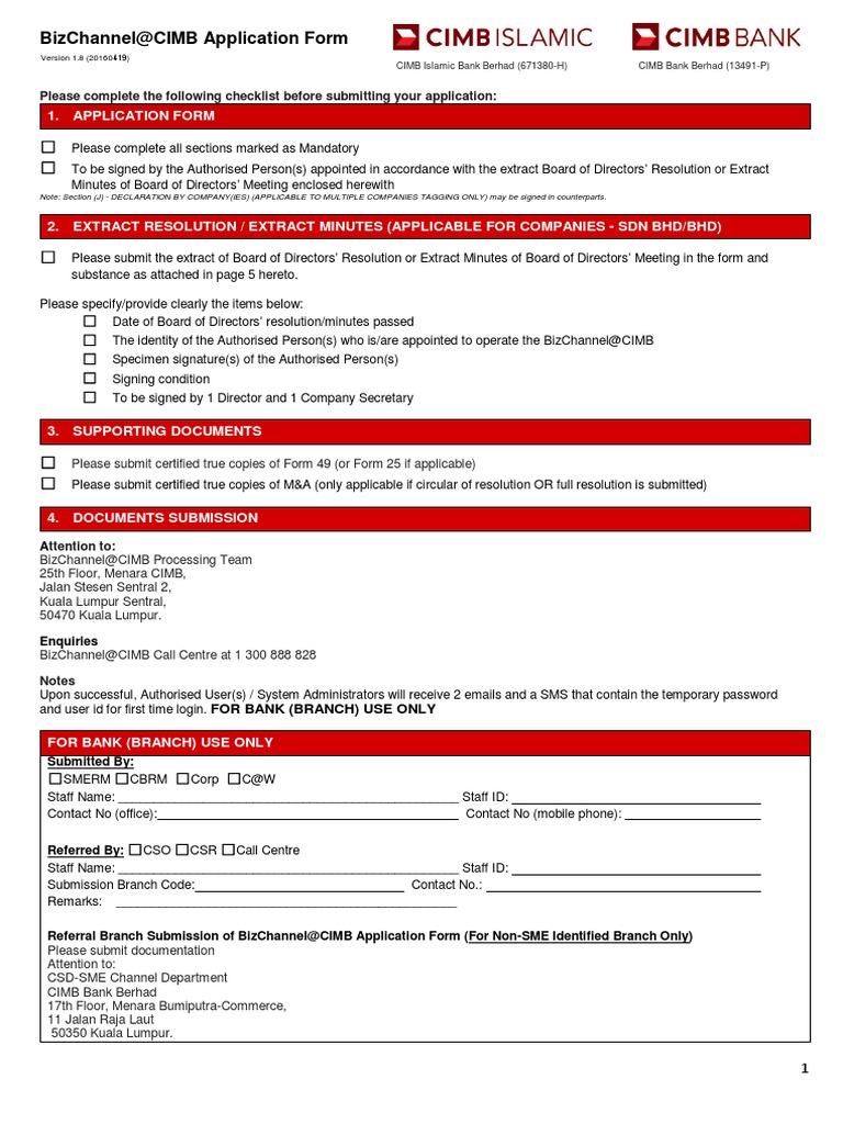 BizChannel@CIMB Application Form - Ver1.8 | PDF | Financial Transaction ...