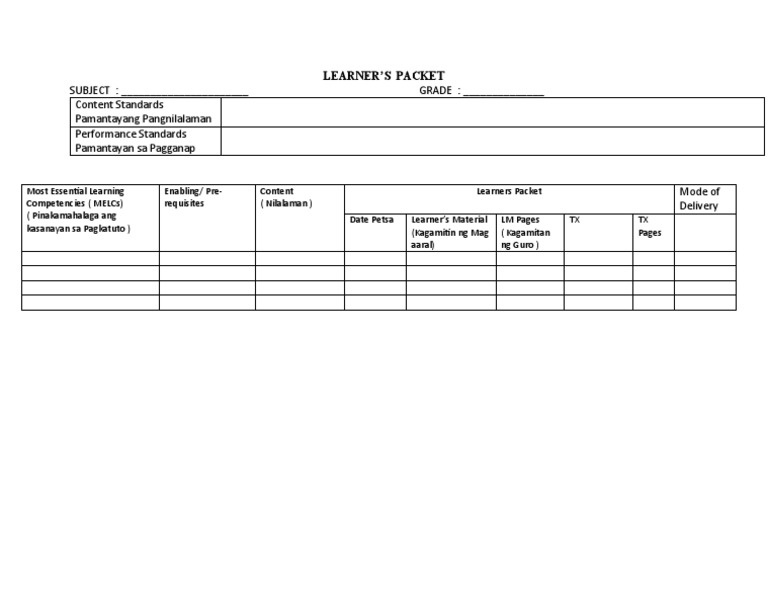 Learners Packet Form | PDF