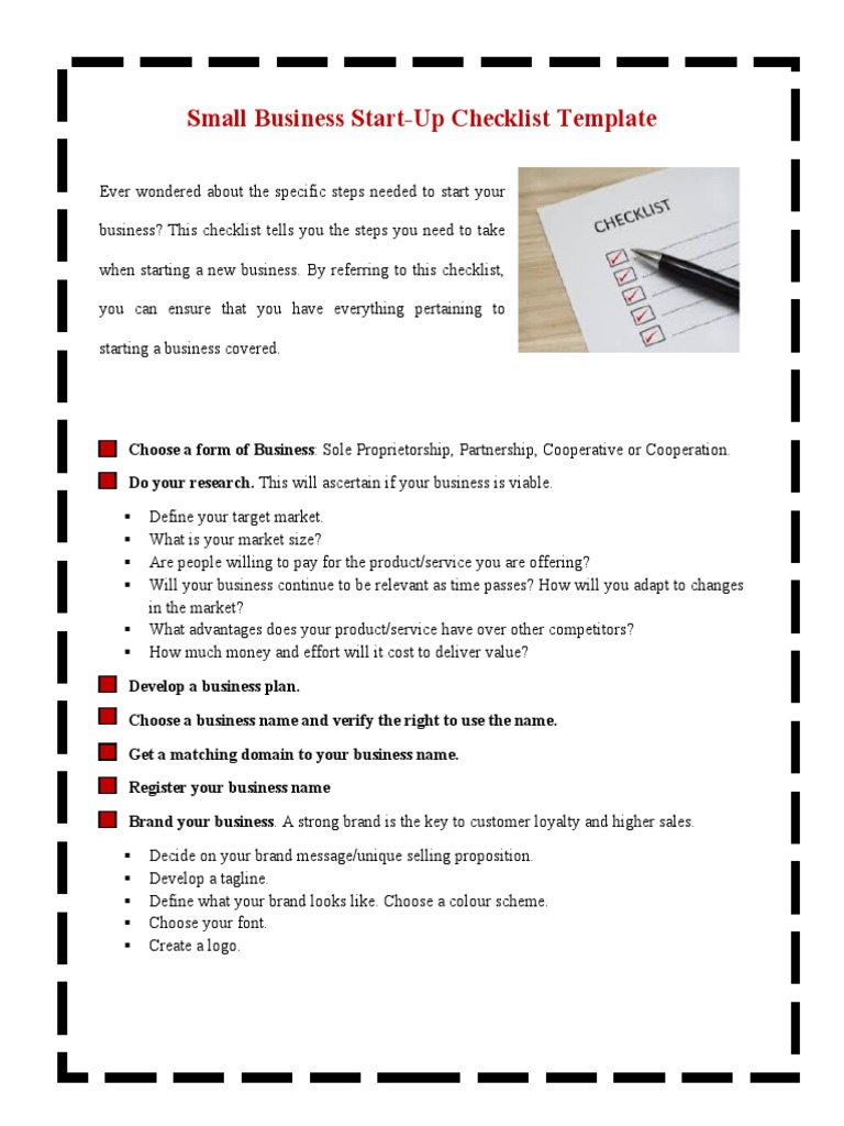 Small Business Start-Up Checklist | PDF | Career & Growth | Finance ...