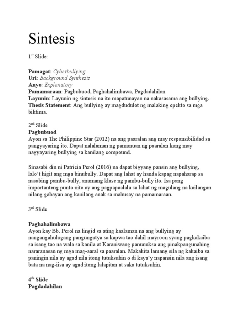 Halimbawa NG Sintesis PDF
