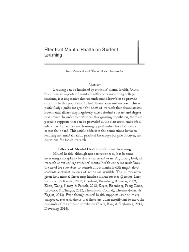 Effects of Mental Health For Student Learning | PDF | Psychology ...
