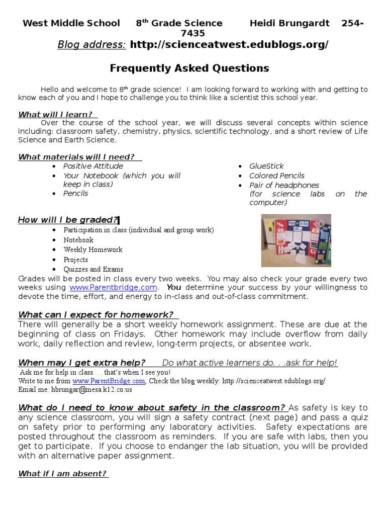 8th Grade Science Class Overview | PDF | Teachers | Science