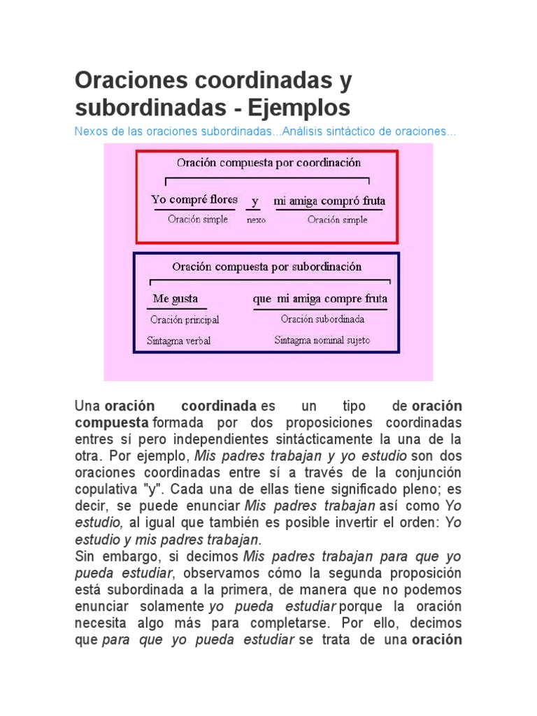 Oraciones Coordinadas y Subordinadas | PDF | Oración (Lingüística ...