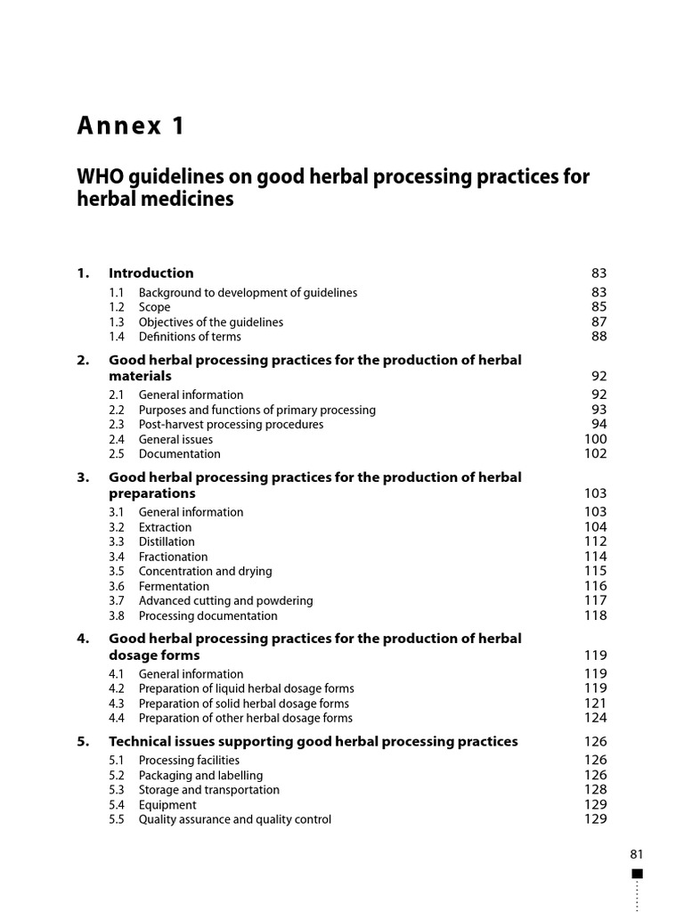 Annex 1 WHO Guidelines On Good Herbal Processing Practices For Herbal