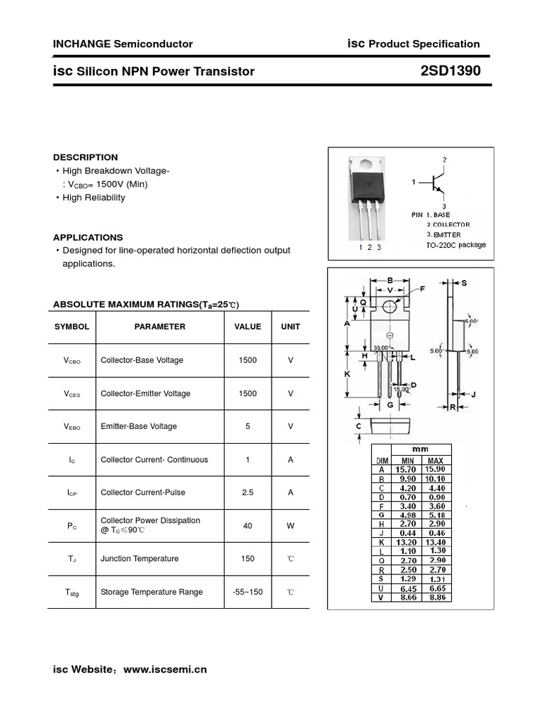 2SD1390 Inchange Semiconductor Company Limited Datasheet PDF