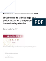 El Gobierno de México Bajo Una Política Exterior Transparente, Humanitaria y Efectiva - Secretaría de Relaciones Exteriores - Gobierno - Gob - MX