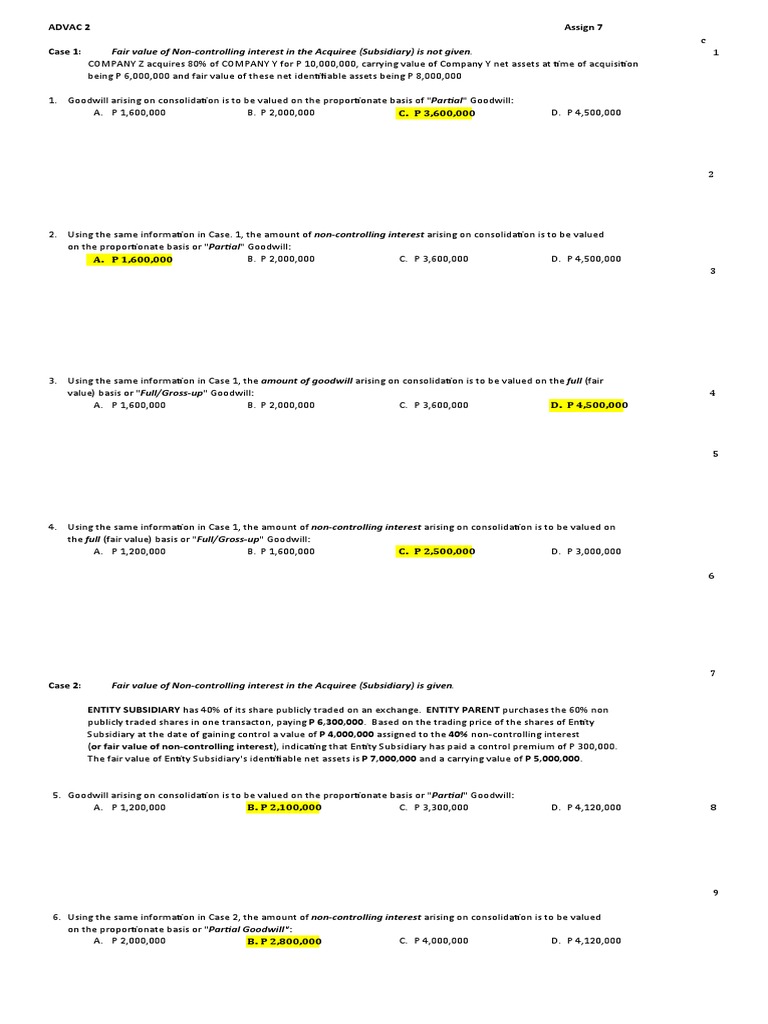 Assign 7 Goodwill Accounting Consolidation Business
