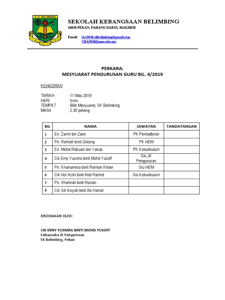 Memo Dan Kehadiran Mesyuarat Guru | PDF