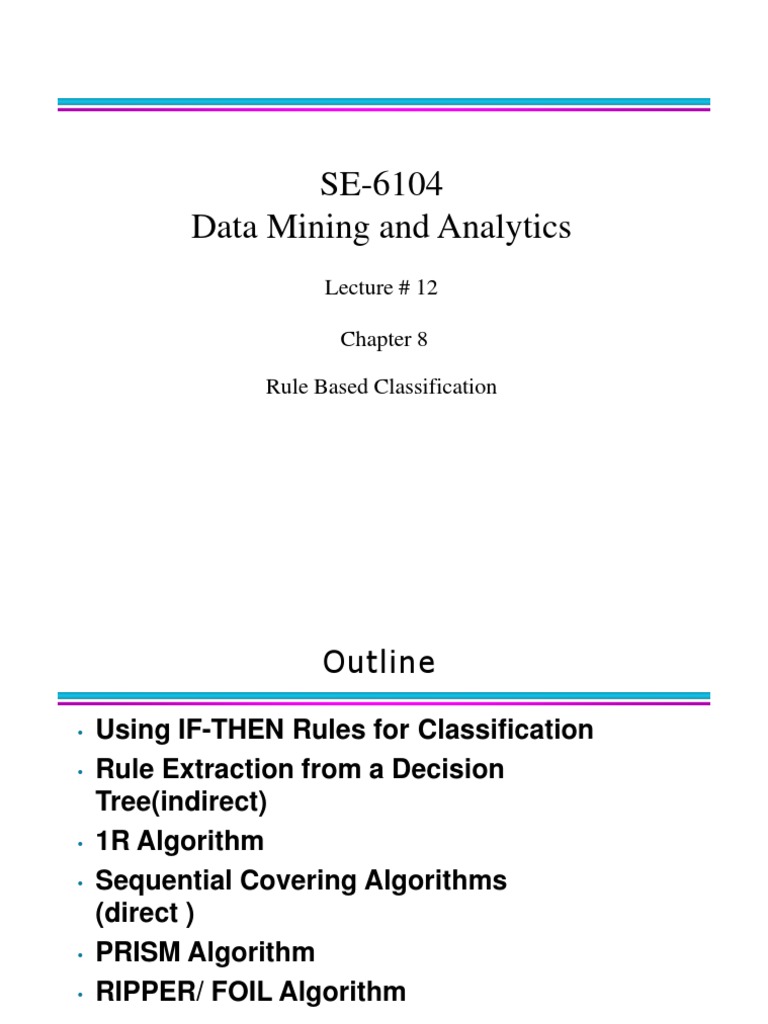 SE-6104 Data Mining and Analytics: Lecture # 12 Rule Based ...