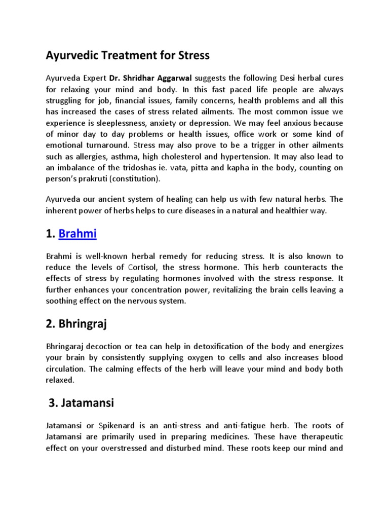 Ayurvedic Treatment For Stress PDF