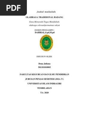Judul Makalah Olahraga Tradisional Hadang