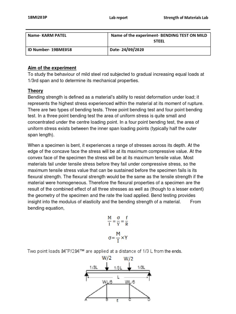 Lab Report Strength of Materials Lab The Ends PDF Bending