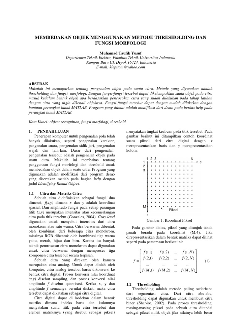 Membedakan Objek Menggunakan Metode Thresholding Dan Fungsi Morfologi