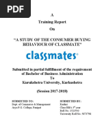 A Training Report On "A Study of The Consumer Buying Behaviour of Classmate"