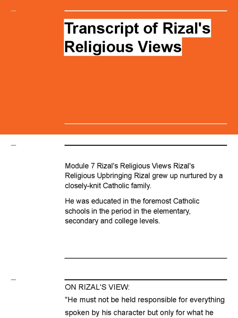 GE9 - Transcript-of-Rizals-Religious-View | Download Free PDF ...