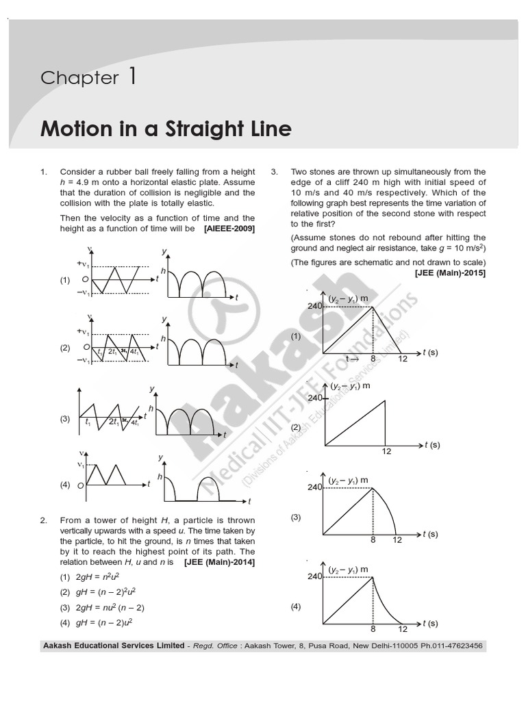 P - Ch-01 - Motion in A Straight Line PDF | PDF | Velocity | Applied ...