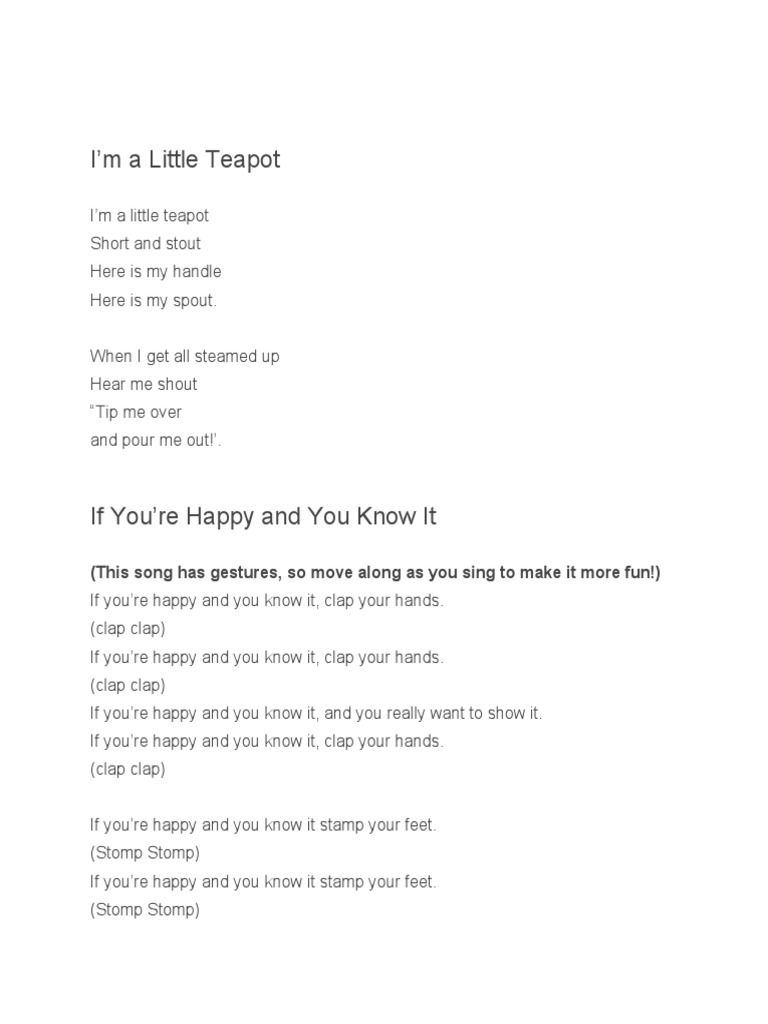 I'm A Little Teapot (This Song Has Gestures, So Move Along As You Sing To Make It More Fun!) PDF