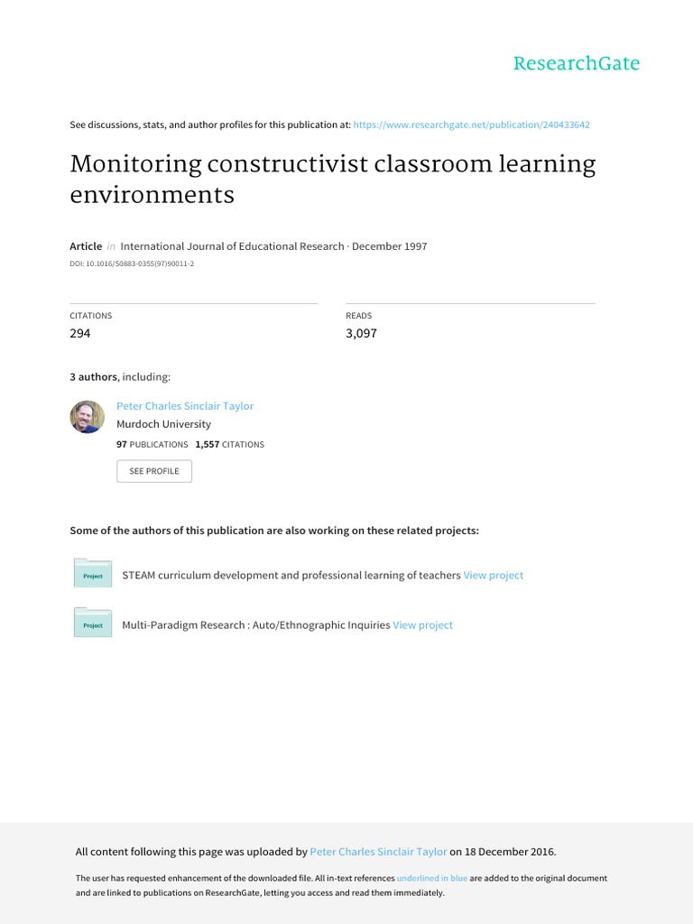 Monitoring Constructivist Classroom Lear PDF | PDF | Constructivism ...