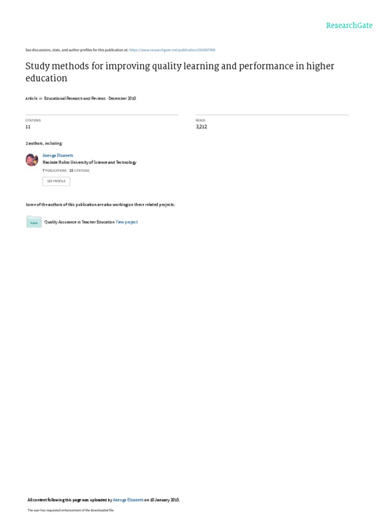 Study Methods For Improving Quality Learning and P | PDF | Study Skills ...