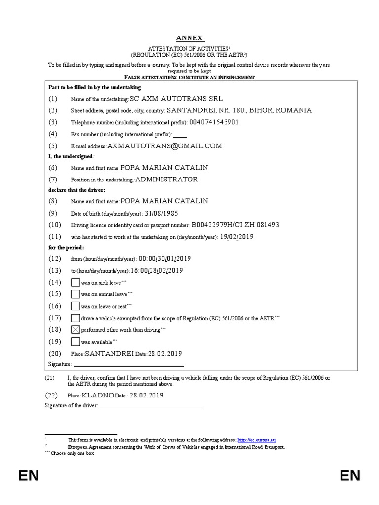 AETR Activity Attestation Form | PDF | Government And Personhood ...