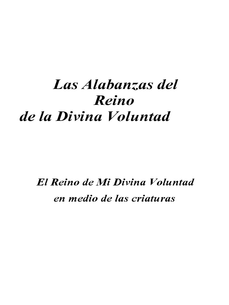 Alabanzas Del Reino De La Divina Voluntad Pdf Orador Del Señor
