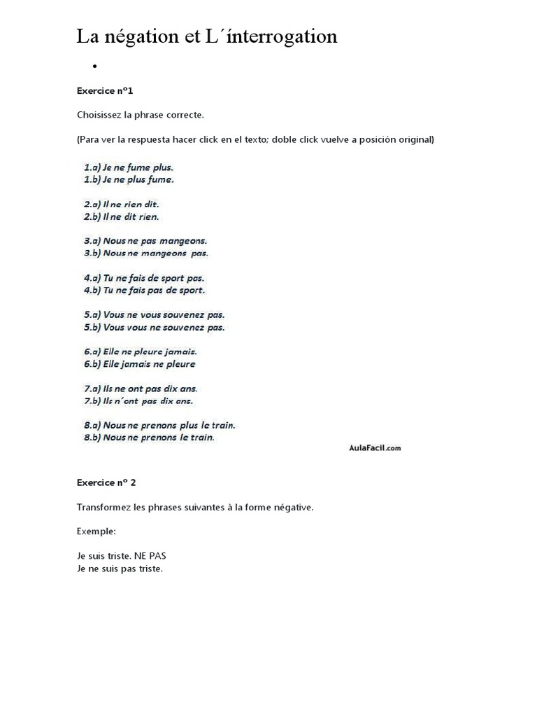 La Négation et l'Interrogation en Français | PDF