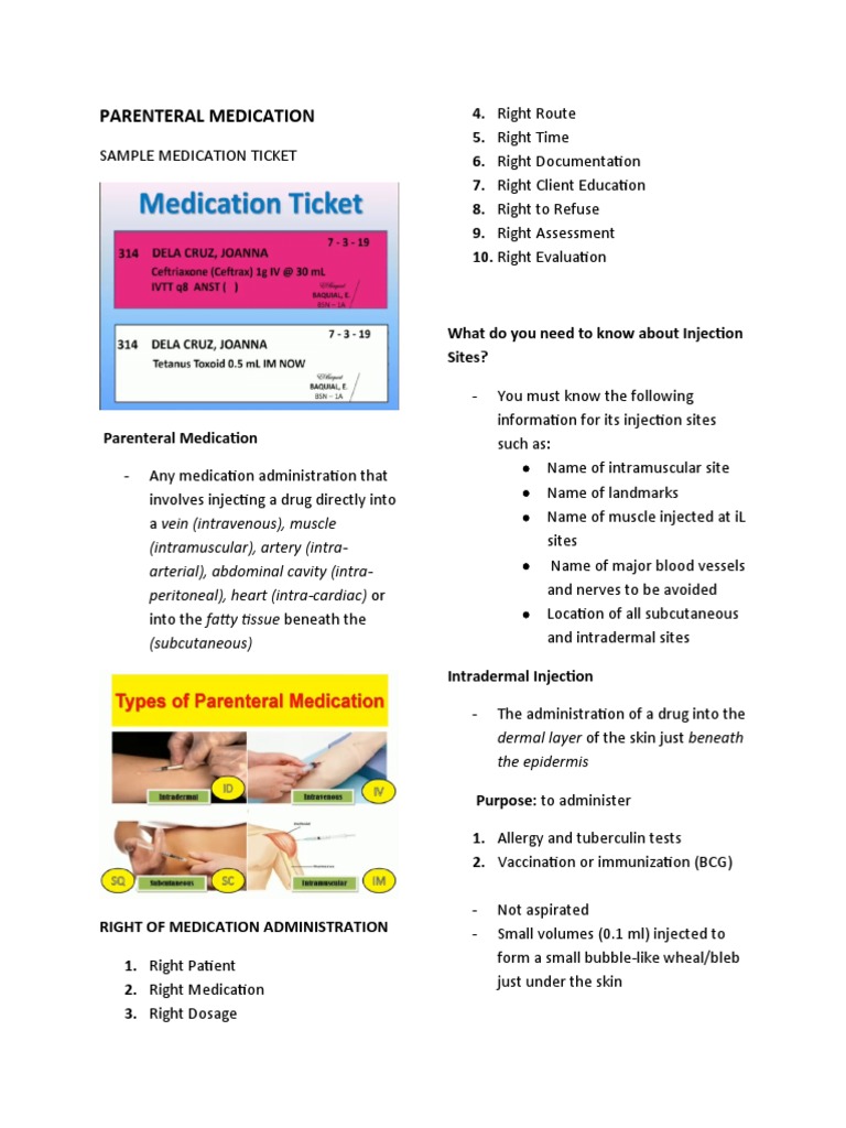Parenteral Medication Administration Guide | PDF | Injection (Medicine ...