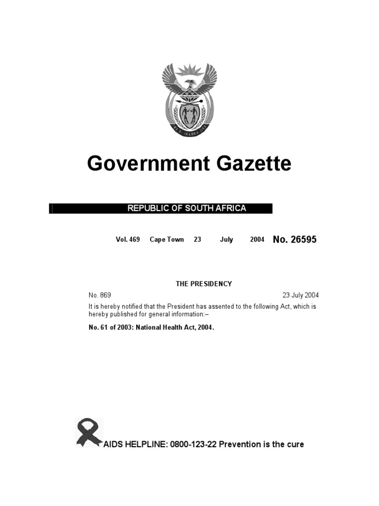 National Health Act 61 of 2003 | Download Free PDF | Health ...