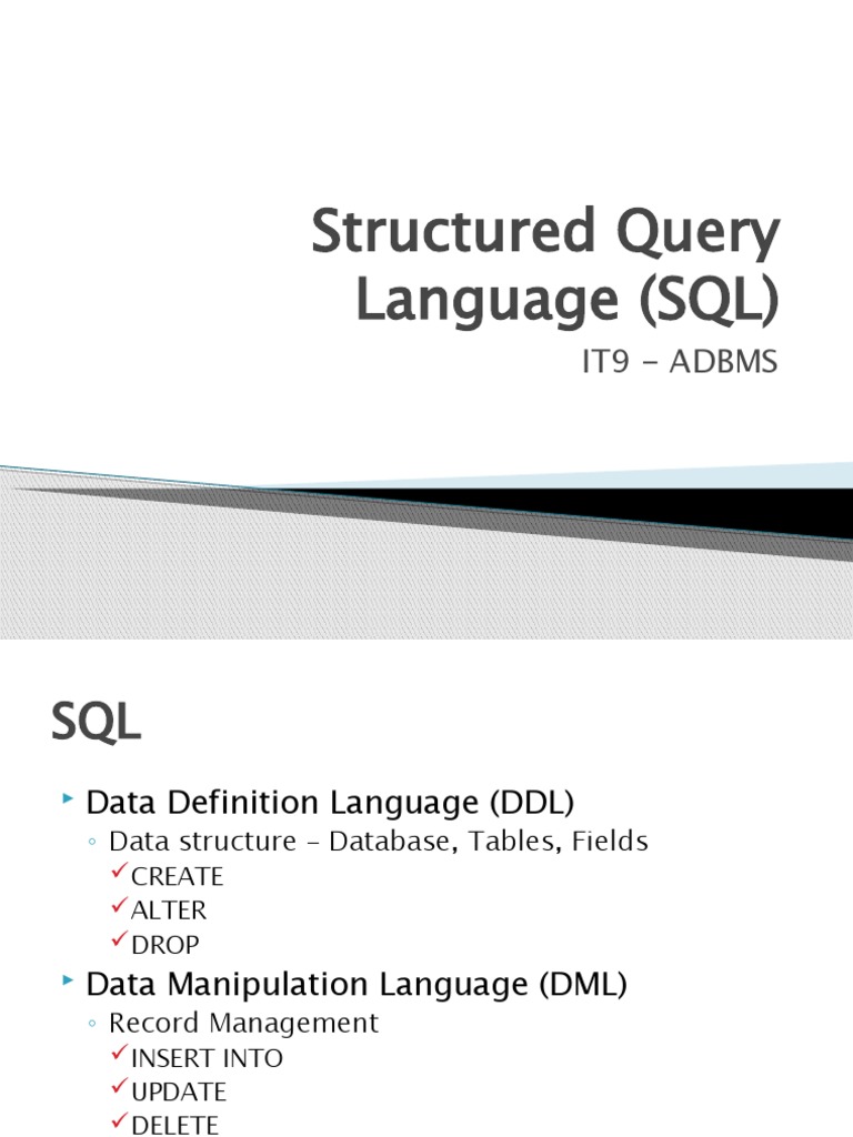 Structured Query Language (SQL) : It9 - Adbms | PDF | Computers